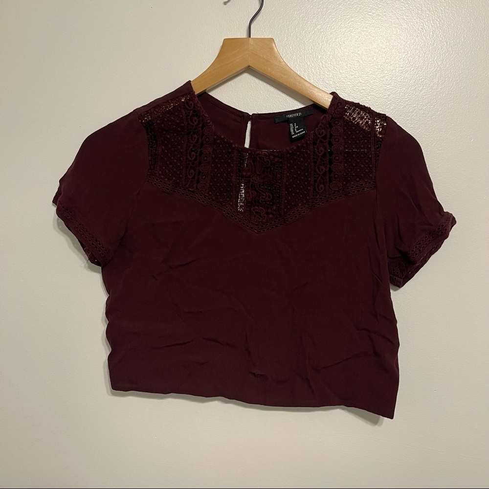 Forever 21 burgundy lace crop top
